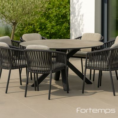 Ensemble anthracite Yate / Tofino : Table Yate 150cm céramique "Palladium Grey" + 6 fauteuils Tofino