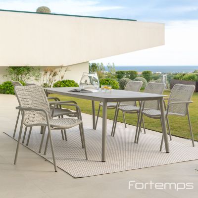 Ensemble Durham Dune : Table 240x100cm + 6 fauteuils Durham