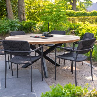 Ensemble de jardin Prado/Bora : table ronde Ø160 cm + 6 fauteuils 