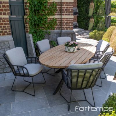 Ensemble de jardin Prado Ellips/Fabrice : table ovale 240 x 115 cm + 6 fauteuils 
