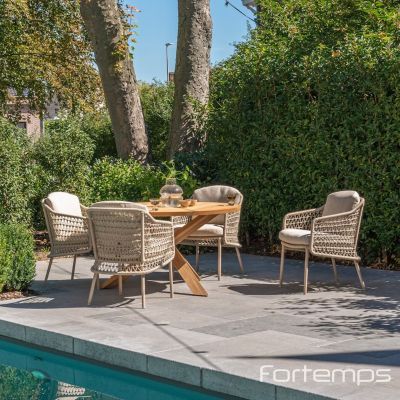 Ensemble de jardin Sand : table Prado 160cm + 6 fauteuils Puccini