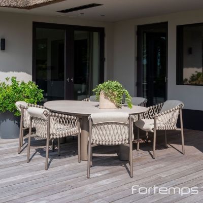 Ensemble terre Arizona / Allora : Table Arizona 240x120cm céramique + 6 fauteuils Allora