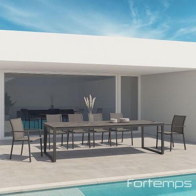 Ensemble Anthracite Héritage / Torino : Table céramique 220x95cm + 6 fauteuils Torino