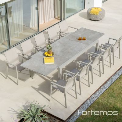 Ensemble Livorno Dune 220x330x106cm céramique "Palladium Grey" + 8 fauteuils Beja