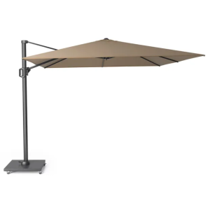 Parasol déporté Challenger T1 premium 3x3m toile taupe et mât anthracite + pied Modena 90kg