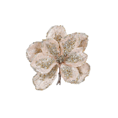 Magnolia de Noël crème à paillettes dorées