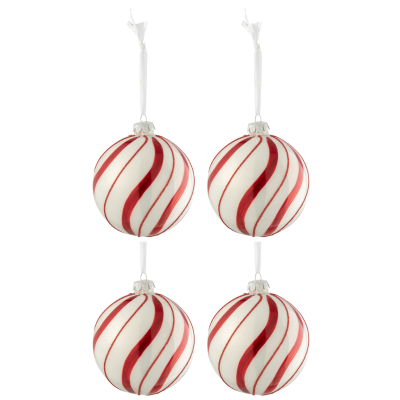 Lot de 4 boules de Noël blanc et rouge