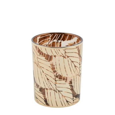 Bougeoir avec feuilles doré H12,5 D10cm