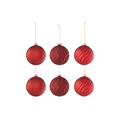 Lot de 6 boules de Noël rouge