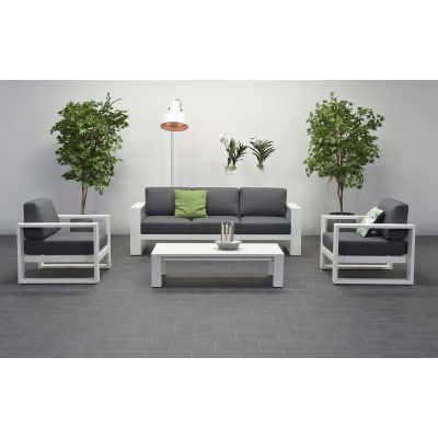 Salon de jardin Cube blanc : 1 fauteuil 3 places + 2 fauteuils 1 place