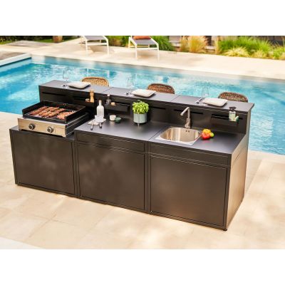 Cuisine Forge Adour en acier noir (3 modules) + Plancha Modern 75 noir