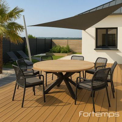 Ensemble de jardin anthracite Prado/Barista : table ronde Ø160 cm + 6 fauteuils