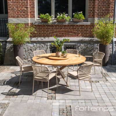 Ensemble de jardin Prado/Barista : Table en teck de 160cm + 6 fauteuils Barista