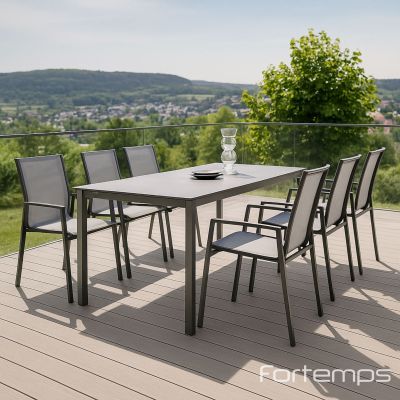 Ensemble de jardin anthracite : table de jardin 200x100cm + 6 fauteuils New Top