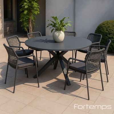 Ensemble anthracite Locarno / Barista : Table Locarno de 160cm + 6 fauteuils Barista