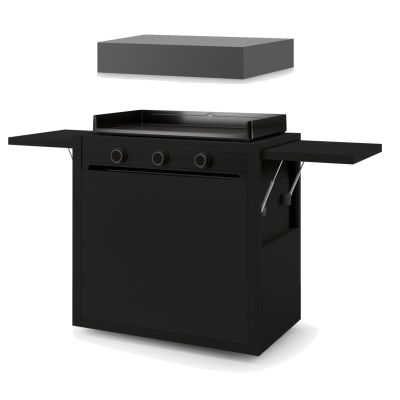 Plancha gaz Modern 75 acier noir avec chariot et capot