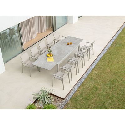 Ensemble de jardin sand : Table Livorno en céramique 220/330x106cm + fauteuils Beja sand
