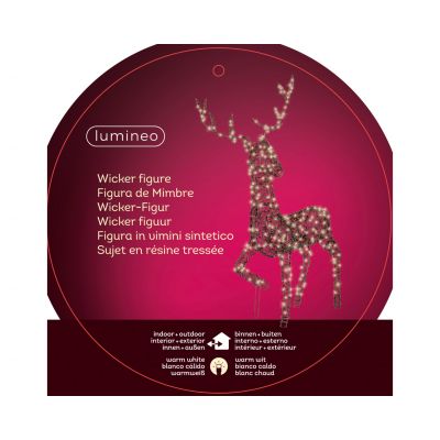 Renne lumineux en résine tressé micro led - l22.00-w65.00-h124.00cm-360l - brun fonce/blanc chaud