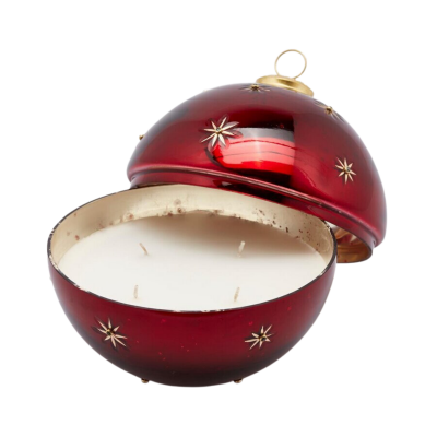 Bougie boule de Noël en verre rouge D18cm