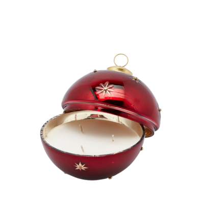 Bougie boule de Noël en verre rouge D13cm
