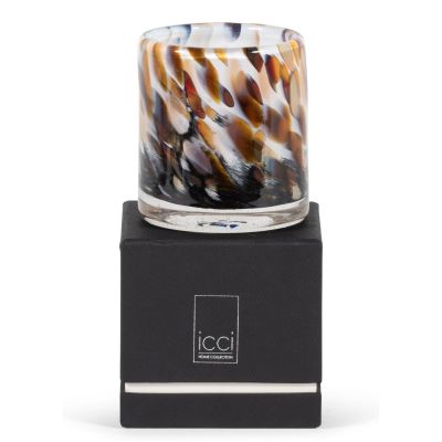 Bougie cylindrique en verre soufflé parfumée - blanc/caramel/brun - SMALL - Ø9 x 10cm (9 Orient)