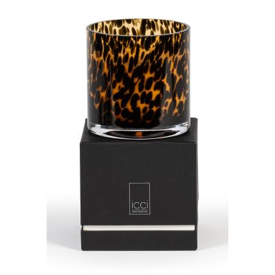 Bougie verre soufflé parfumée - motif léopard - Ø 12 x 12cm (9 Orient)