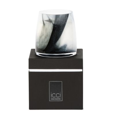 Bougie en verre soufflé parfumée - vagues noires et blanches - MEDIUM - Ø 12 x 12cm (25 Paris Couture)