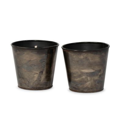 Bougie Outdoor candle in old silver planter - Ø16x15cm