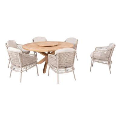 Ensemble de jardin Sand : table Prado 160cm + 6 fauteuils Puccini