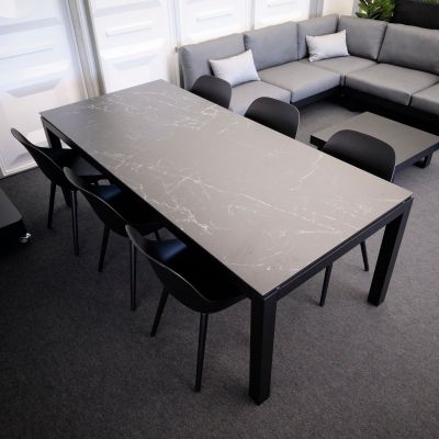 Ensemble de jardin Noir Danli  : Céramique Dark Marble  220X100CM + 6 Galati coques Noires