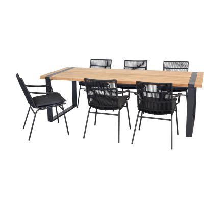 Ensemble de jardin Alto/Wave : table teck 240 x 100 cm + 6  fauteuils 