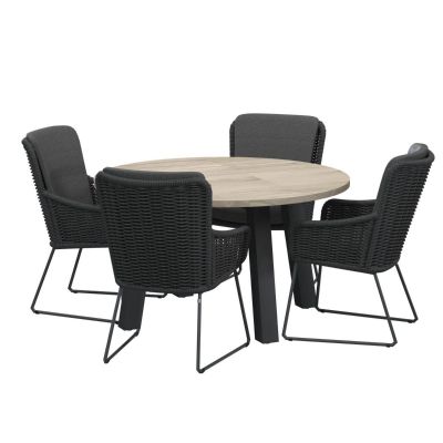 Ensemble de jardin Ambassador/Wing: table teck Ø130 cm + 4 fauteuils 