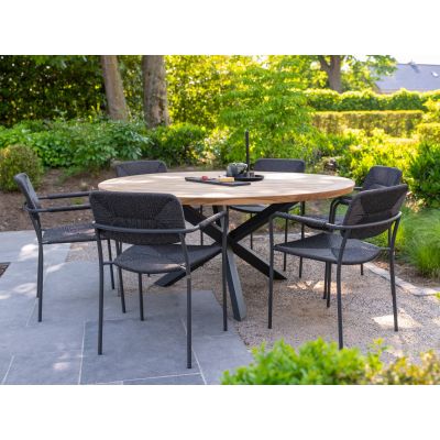 Ensemble de jardin Prado/Bora : table ronde Ø160 cm + 6 fauteuils 