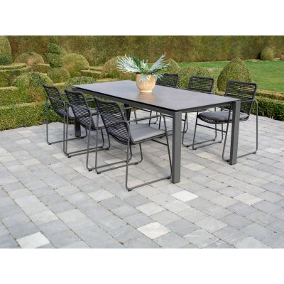 Ensemble de jardin Goa Dark Grey/Elba: table HPL 220 x 95 cm + 6 fauteuils 