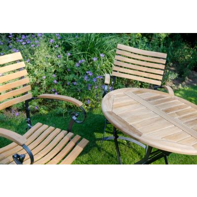 Ensemble de jardin Bellini : table ronde teck Ø120 cm + 4 fauteuils 