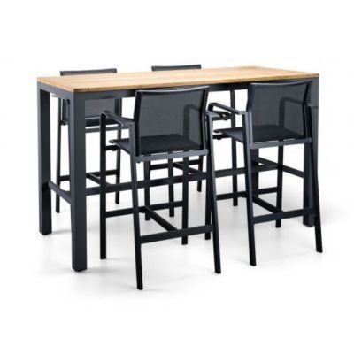 Ensemble de jardin haut Vario/Tutti anthracite: Table teak 180 x 80 CM + 4 fauteuils