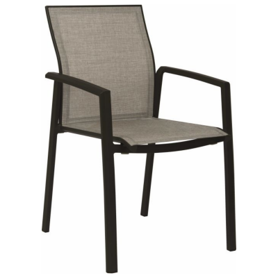 Fauteuil de jardin empilable Kari noir textilène gris lin