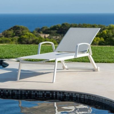 Lit de soleil Hydra avec accoudoirs | Blanc