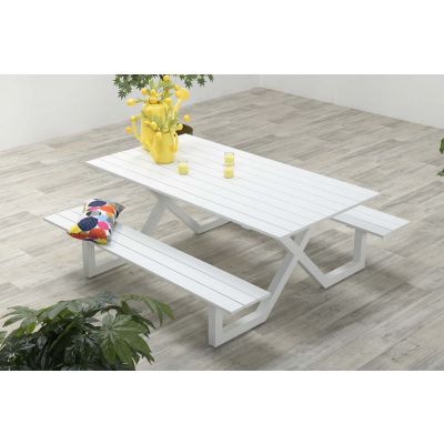 Table pic-nic Napels 180x170xH71cm blanc mat