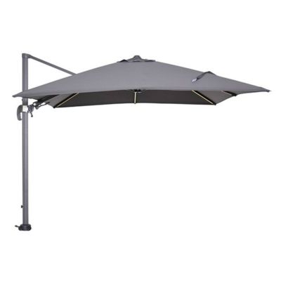 Parasol déporté Hawai 3x3 m avec leds - Toile gris foncé et mât anthracite + pied en granit de 90 kg