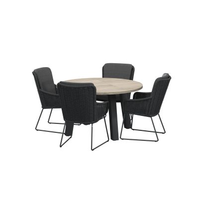 Ensemble de jardin Ambassador/Wing: table teck Ø130 cm + 4 fauteuils 