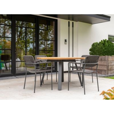 Ensemble de jardin en teck : table ronde 130cm + 4 fauteuils Bora