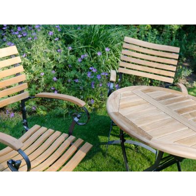Ensemble de jardin Bellini : table ronde teck Ø120 cm + 4 fauteuils 
