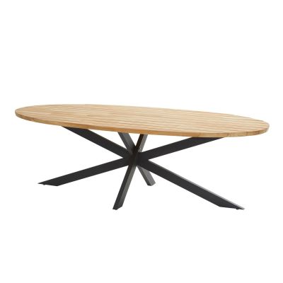 TABLE PRADO DINING ELLIPS 240 CM X 115 CM TOP NATURAL TEAK ANTHRACITE + ARMATURE ALU ANTHRACITE &