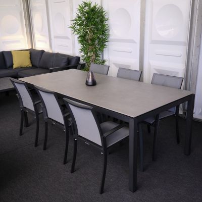 Ensemble de jardin anthracite Axial : table céramique Axial 200x100cm + 6 fauteuils Arcueil