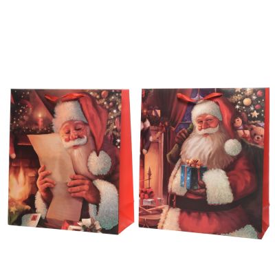 Sac cadeau papier rectangle paillettes pere noel 2ass - l16.00-w42.00-h48.00cm - multi (pieces)
