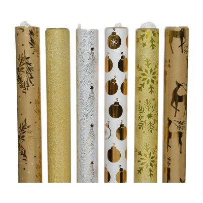 Papier cadeau papier tampon-paillettes couronne- sapin- renne- glitter- boule- flocon Presentation type 6ass -