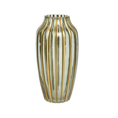Vase verre brillant a/spray couleur rayures or - dia15.00-H30.00cm - Vert/Or (Pieces)