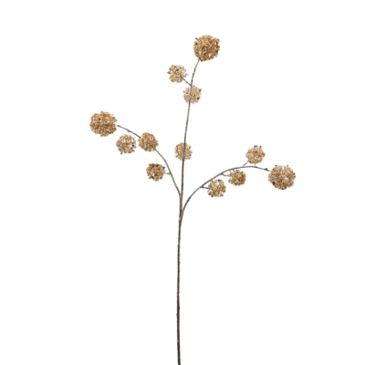 Branche pompons paillettes or H80cm