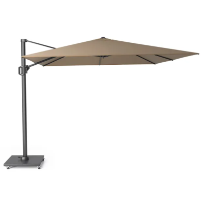 Parasol déporté Challenger T1 premium 3x3m toile taupe et mât anthracite + pied Modena 90kg